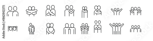 Lover, hug, friendship, relationship icon set in thin line style