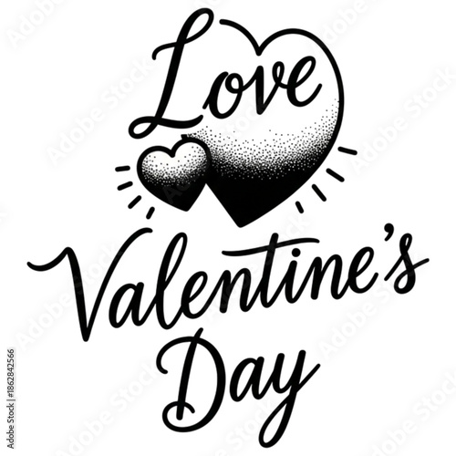 Love and Valentine's Day: A timeless and elegant display with the words Love and Valentine's Day accompanied by the two hearts. conveying the essence of love and romance