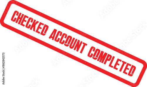 A completed checked account stamp is shown on a white background
