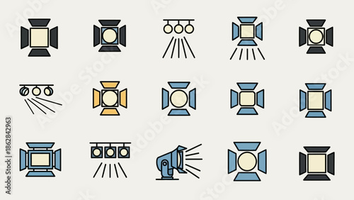 Collection of stage lights icons.