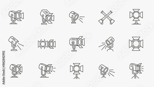 Collection of studio lighting equipment icons.