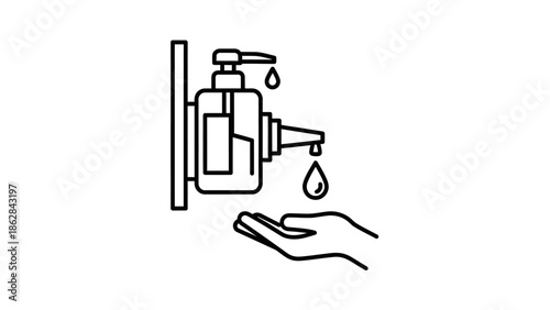 Hand using wall mounted hand sanitizer.