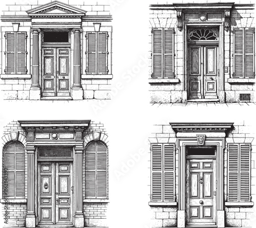 Doorway to history: Captivating illustrations showcasing diverse architectural styles, each door offering a glimpse into the charm of bygone eras. Capturing the exquisite details of entrance design