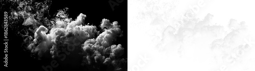 Cuadro en lienzo Dense white smoke rises and disperses on a transparent background creating patte