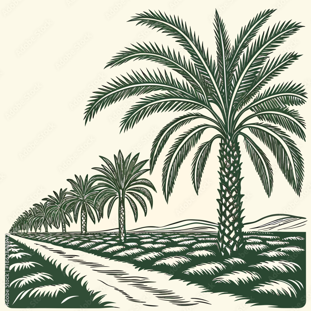 Obraz premium Of date palm trees in a field date palms green and beige