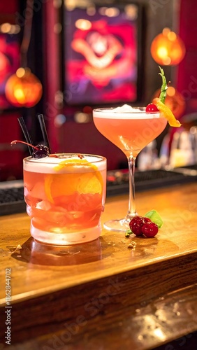 Two Cocktails on a Bar - A Vibrant and Refreshing Scene.