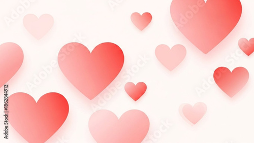 A collection of various sized red and pink hearts on a white background, symbolizing love and affection in a valentine's day or romantic concept