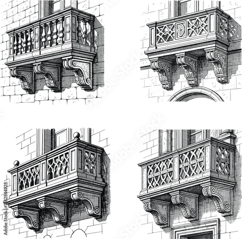 Vintage grunge city illustration with European architecture and old monuments