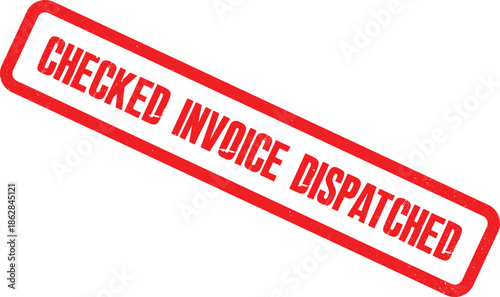 A close-up view of a red checked invoice stamp on a white background