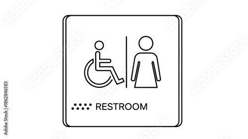 Accessible restroom sign with symbols.
