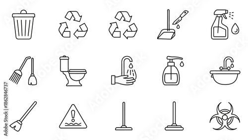 Cleaning tools and supplies icons.