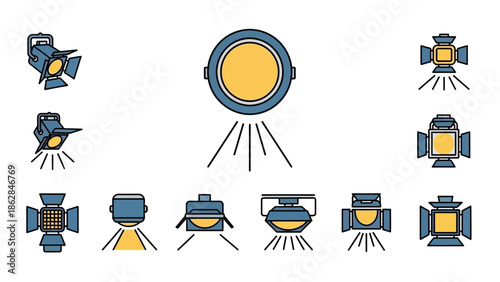 Collection of studio lighting equipment icons 1.