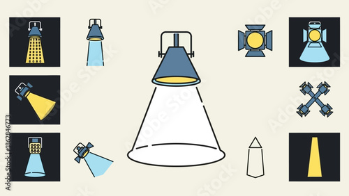 Collection of spotlight lamp icons.
