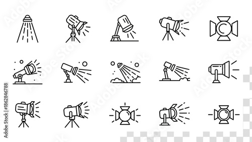 Collection of studio lighting equipment icons 2.