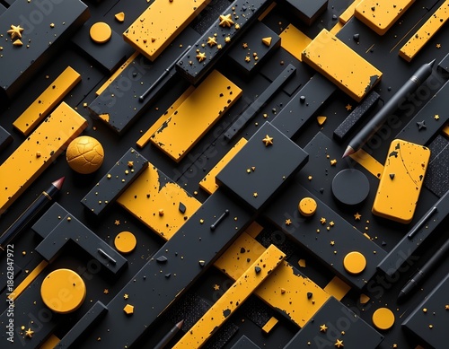 Abstract Geometric Composition with Dynamic Lighting and Contrast