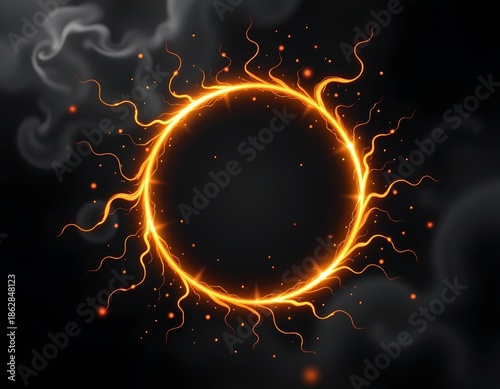 Radiant Orange Halo with Flame Tendrils Dark Space