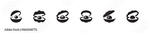 Elegant oyster with pearl icons set vector