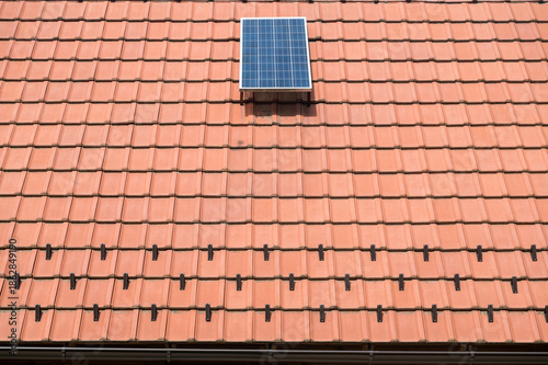 Solar panels installed on a roof of a residential home