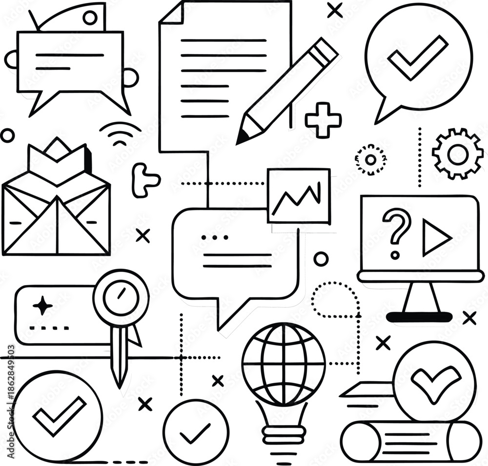 Fototapeta premium Yellow and Black Education UI Icons in Clean Line Style