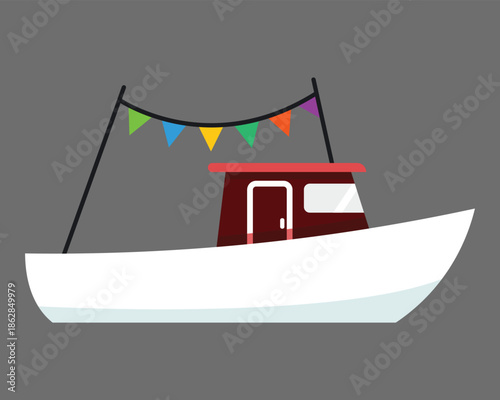 colorful boat with pennant line on gray background