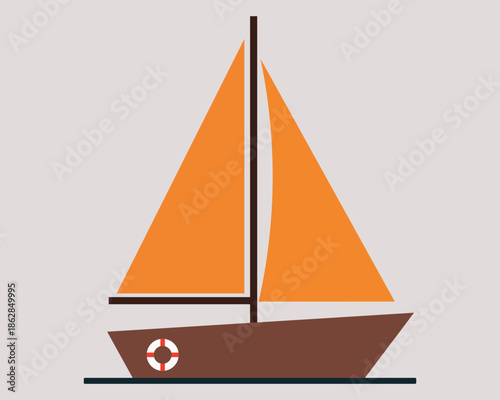 Brown sailboat with orange sails on water  nautical vessel