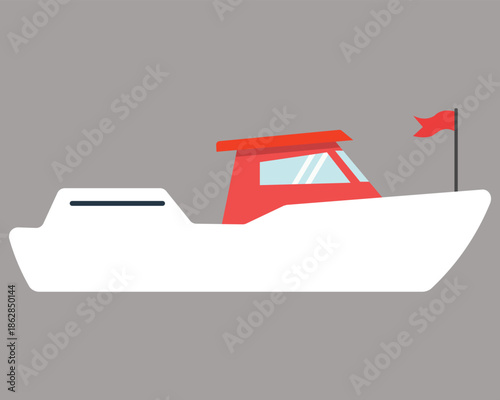 simple illustration of a white boat with red cabin and flag