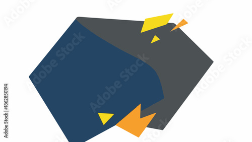 Dynamic abstract geometric form representing innovation and progress with sharp, energetic fragments bursting forth, symbolizing disruption and new beginnings in a modern design concept