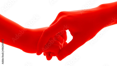 Handshake in red tinted lighting with firm grip in close-up shot for business partnership