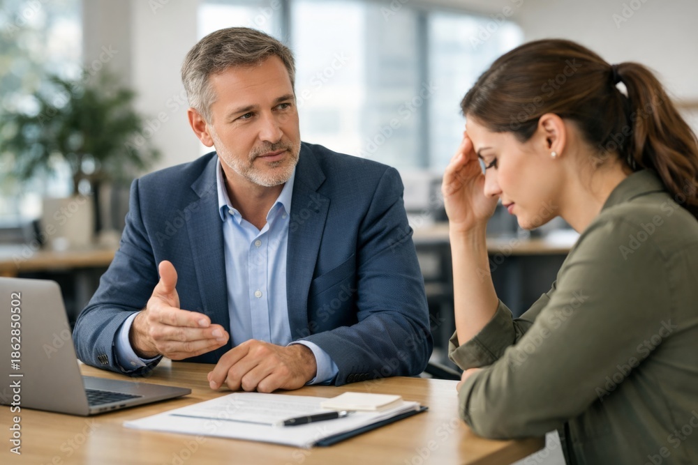 custom made wallpaper toronto digitalA stressed Hispanic female worker meets her older male colleague in a modern office to discuss work-related issues.