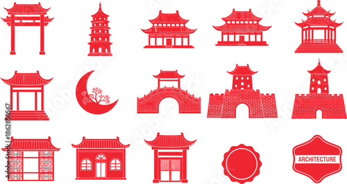 Collection of traditional chinese architecture and landmarks