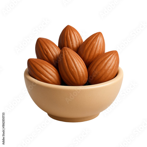 3d almonds in bowl isolated on white background healthy nut snack icon