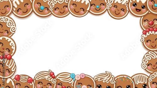 Festive Border Frame with Cute Gingerbread Cookie Faces