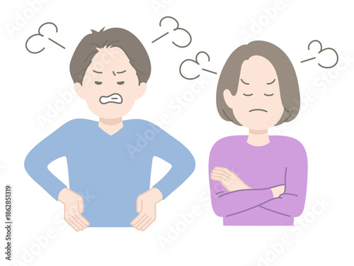 イラついている男女　ポーズ　表情