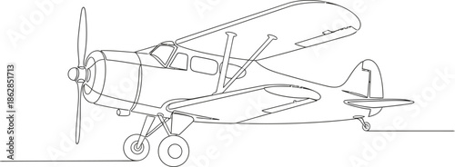 Minimalist Single Line Vintage Propeller Airplane Illustration