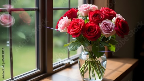 Wallpaper Mural A beautiful bouquet of roses in a vase on a windowsill for Valentines Day Torontodigital.ca