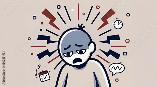 A cartoon illustration of a stressed person with symbols of pressure and anxiety.
