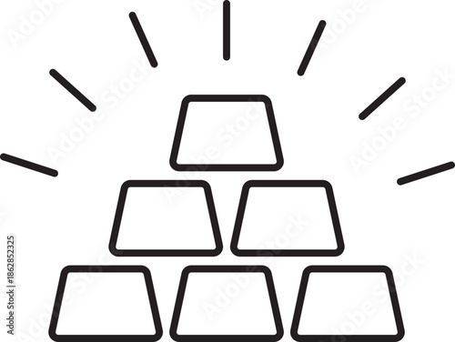 Gold bar icon. Shining treasure stack symbol for banking and financial services isolated on transparent background, bullion graphics for business wealth and investment vector illustration.