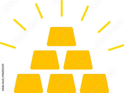 Gold bar icon. Shining treasure stack symbol for banking and financial services isolated on transparent background, bullion graphics for business wealth and investment vector illustration.