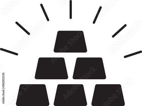 Gold bar icon. Shining treasure stack symbol for banking and financial services isolated on transparent background, bullion graphics for business wealth and investment vector illustration.