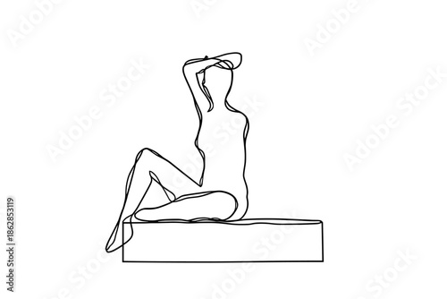 Minimalist Line Art of a Person Meditating on a Box