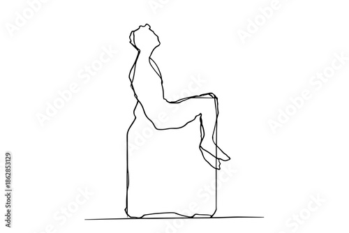 Minimalist Line Art of a Person Meditating on a Box