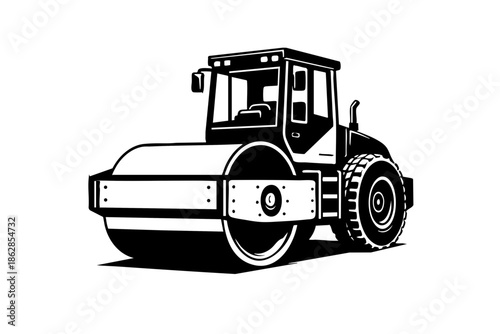 Minimal industrial road roller icon-style illustration