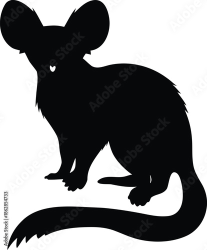 Cute Chinchilla Mammal Silhouette Profile with Long Tail Posing Attentively for Wildlife Designs