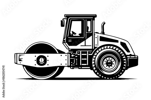 Side profile road roller with large front drum and rear wheels