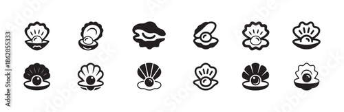 Minimalist oyster pearl icon pack variety of shell shapes and sizes for branding and web interface