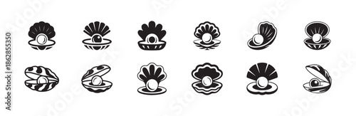 Diverse oyster pearl vector icons set unique shell styles for modern web and mobile applications