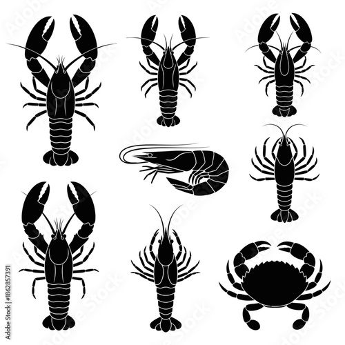 Lobster Icon Set – Seafood Crustacean Symbols for Restaurant, Ocean & Culinary Design
