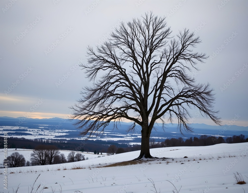Fototapeta premium Solitary Leafless Tree Snowy Winter Landscape
