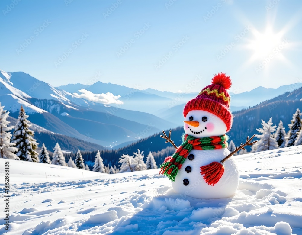 Obraz premium Whimsical Snowperson Cheerful Winter Landscape