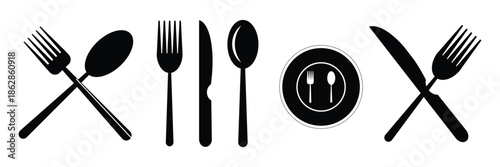 Spoon and fork icon set. vector illustrations